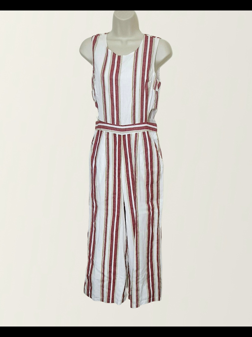 Japna Womens Red and White Striped Sleeveless Pants Jumpsuit Size M - Picture 2 of 8